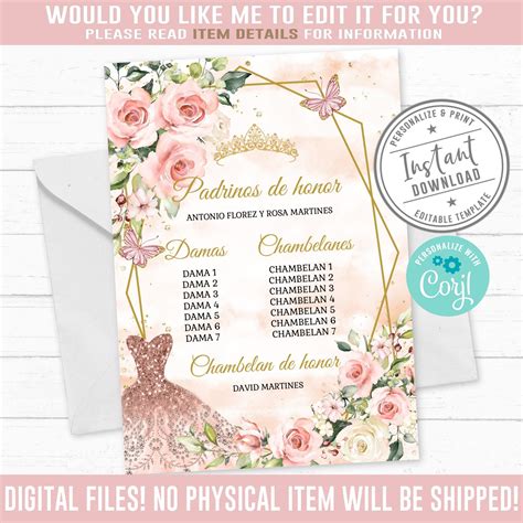 EDITABLE Lista De Padrinos, List of Godparents, Blush Pink Flowers ...