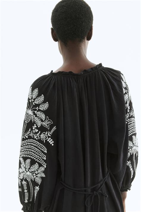 Katoenen jurk met borduursel - Zwart - DAMES | H&M BE