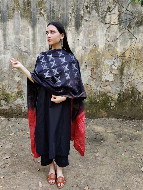 Black cotton silk set with moga silk dupatta – The Hemming Bird