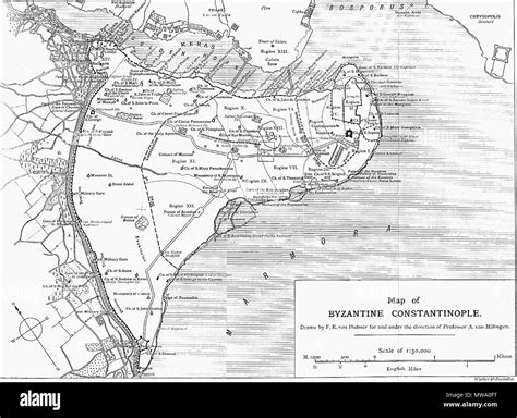 . Detailed map of the City of Constantinople and its most important buildings in Byzantine times ...