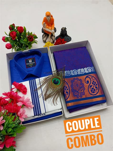 Couple Combo - Semi Silk Saree & Dhoti Shirt – www.vannamayil.com