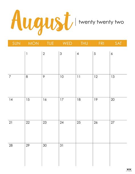 August 2022 Calendars - 33 FREE Printables | Printabulls