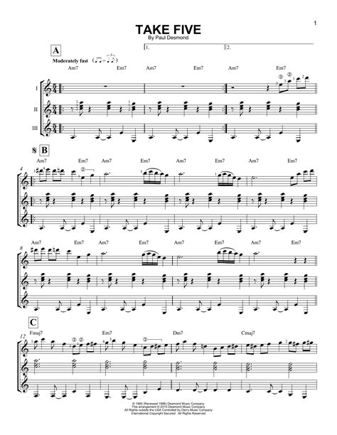 Take Five by Paul Desmond Sheet Music for Guitar Ensemble at Sheet ...