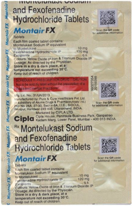 Montair FX Tablet 15's Price, Uses, Side Effects, Composition - Apollo ...