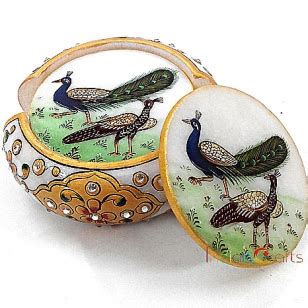 Marble Peacock Painted Coaster Set (Product Code 1011) at Rs 1350.00