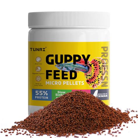 Tunai Guppy Fish Food with 55% Protein| 40g |600 Microns - Floating ...