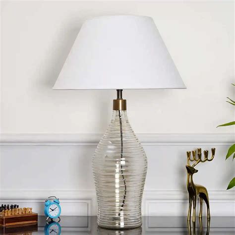 WHIRLPOOL Rings Grey Lustere Glass Table Lamp With White Cotton Shade ...