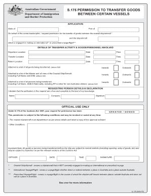 S175 - Permission To Transfer Goods Between Certain Vessels - Fill and ...