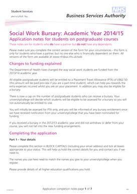 Fillable Online Social Work Bursary: Academic Year 2014/15 - NHS ...