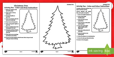 Listen, Draw and Colour Christmas Tree Activity - Twinkl