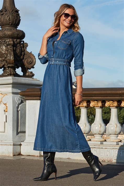 Buy Sosandar Fit & Flare Buckle Detail Denim Midi Dress from Next Ireland