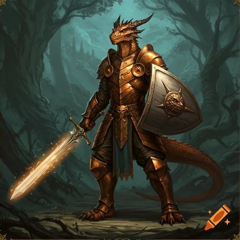 Bronze Dragonborn with sword and shield on Craiyon