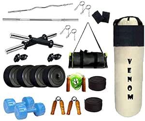 VENOM Home Gym with Weight, 30 Kg. (2 .5 Kg. X 4 = 10 Kg. + 5 Kg. X 4 ...