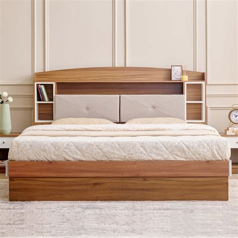 Buy Helios Nolan Robin King Bed with Hydraulic Storage - Teak from ...