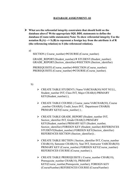 DB Assignment 1234 - DATABASE 03 What are the referential integrity ...
