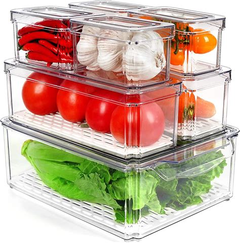 Snazzy Set of 7 Fridge Organizers, Stackable Refrigerator Organizer ...