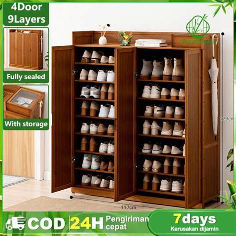 Promo LH Lemari sepatu bambu tiga pintu tipe tertutup minimalis tahan ...