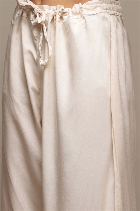 Beige Cotton Blend Straight Kurta Palazzo Suit Set