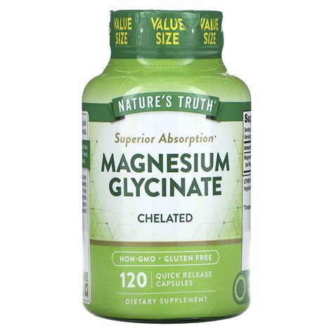 Nature's Truth, Glicinato de magnesio, Quelado, 120 cápsulas de ...