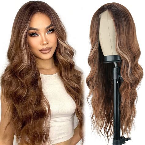 Amazon.com : LINGHANG Long Ombre Brown Wavy Wig for Women 26 Inch ...