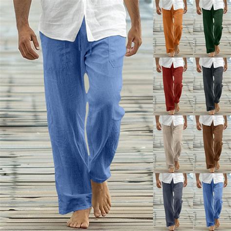 DODADAWANJ Men's Linen Beach Pants for Men with Pockets Loose Fit ...