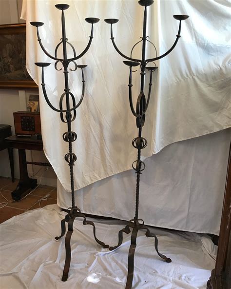 19th Century French Iron Standing Floor Candelabras with Three Arms, a ...