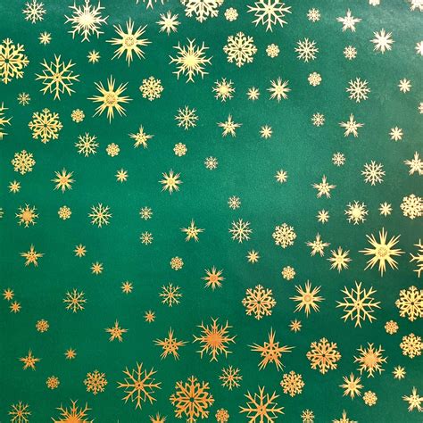 Christmas Wrapping Paper Green with Small Gold Snow Flakes (10 Meter R ...