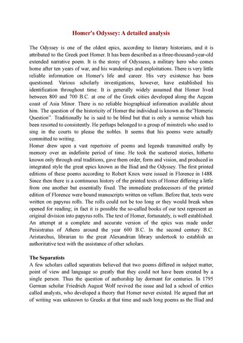 Homer’s Odyssey: A Narrative Analysis - Old English Poetry - AMU - Studocu