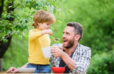 Feeding baby menu for children family enjoy homemade meal father son ...