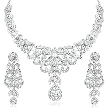 Buy Apara Dazzling Alloy Rhodium Necklace Set with Austrian Diamond at ...