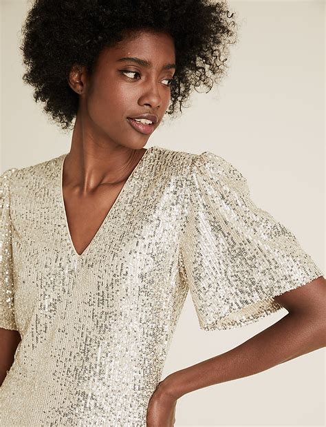 Buy Sequin V-Neck Midi Tea Dress at Marks & Spencer