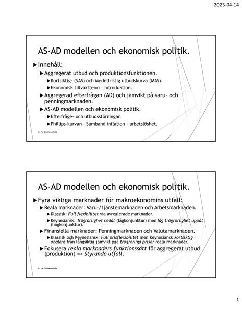 F8 - AS-AD modellen och ekonomisk politik 2 slides - AS-AD modellen och ...