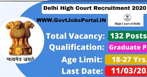 Delhi High Court Jr. Judicial Assistant Vacancy 2020 : Govt Jobs in ...