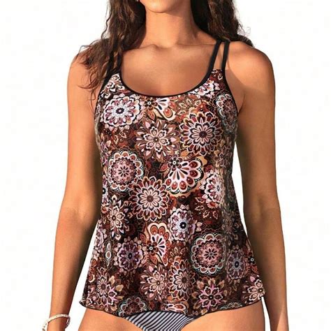 Womens Flowy Tankini Tops Only - Modest Bathing Suit Loose Fit Swimsuit ...