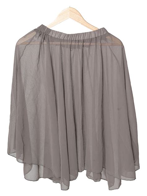 Women Knee Length Stylish Chiffon Flowy Sheer Coffee Midi Skirt with E ...