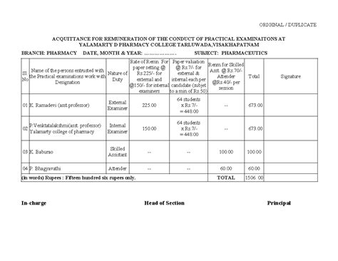 Pract Remuneration Format for Practical Exams at Yalamarty D Pharmacy ...