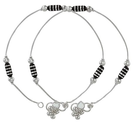 Charms Black Beaded Silver Plated Anklets for Girls & Women : Amazon.in ...