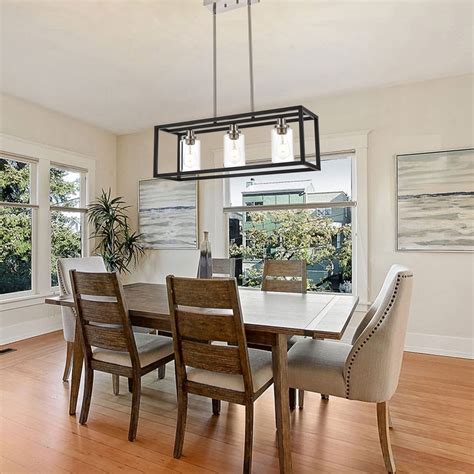 MELUCEE 3-Light Black and Brushed Nickel Finish Rectangle Dining Room ...
