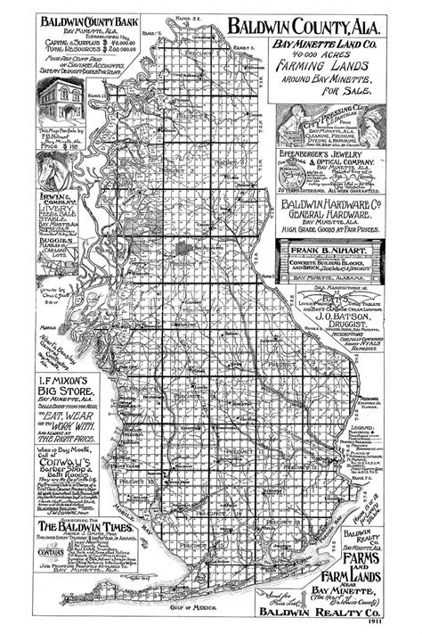 1911 Map of Baldwin County Alabama - Etsy