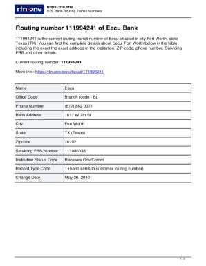 Fillable Online 111994241Routing Number of Eecu in Fort Worth. Routing ...