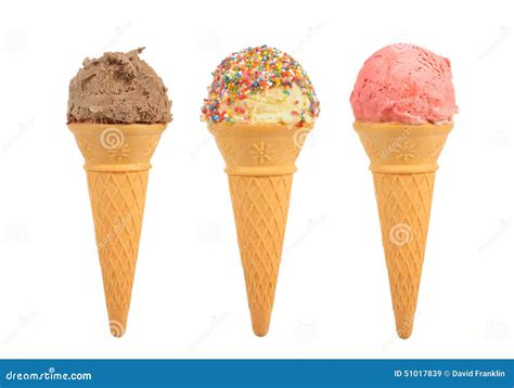 Three Ice Cream Cones Isolated On White Background Stock Image - Image ...