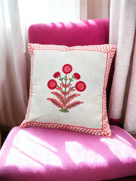Decorative Hand Block Flower Design Print Cushion Cover set