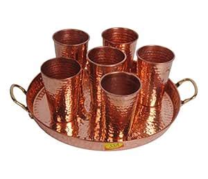 SHIV SHAKTI ARTS® 7 Pcs Drinkware 1 Handmade Copper Big Cu Platter ...