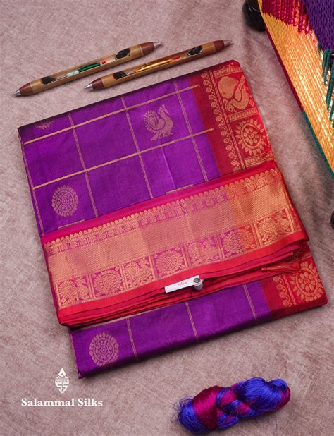 Beautiful Violet Mayil Chakram Pure Silk Cotton Saree With Traditional ...