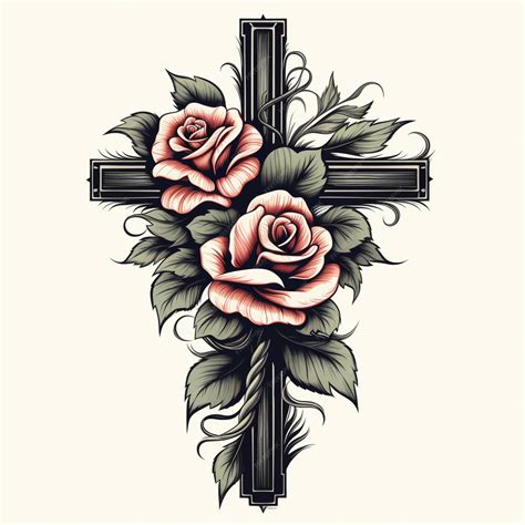 Premium Photo | A cross with roses and leaves on a white background ...