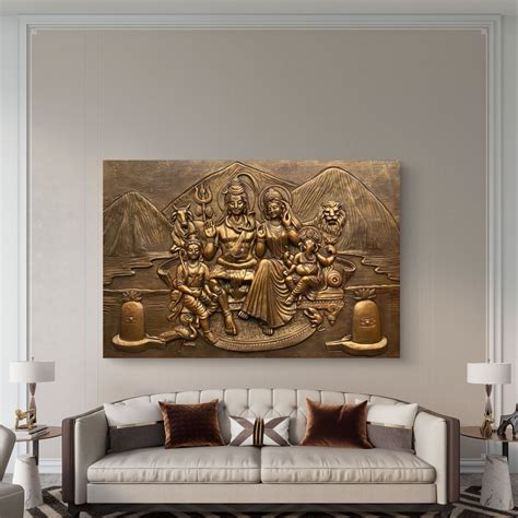 6x4 ft | Shiva Parivar 3D Relief Wall Mural | Handcrafted Wall Sculptu ...