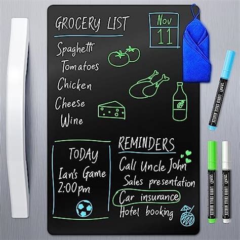 Magnetic Black Dry Erase Board for Fridge (12 x 8 inch), Stain ...
