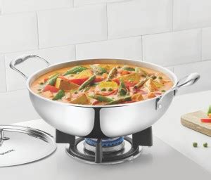 BOROSIL Cookfresh Tri Ply Kadhai 22 cm diameter with Lid 2.1 L capacity ...