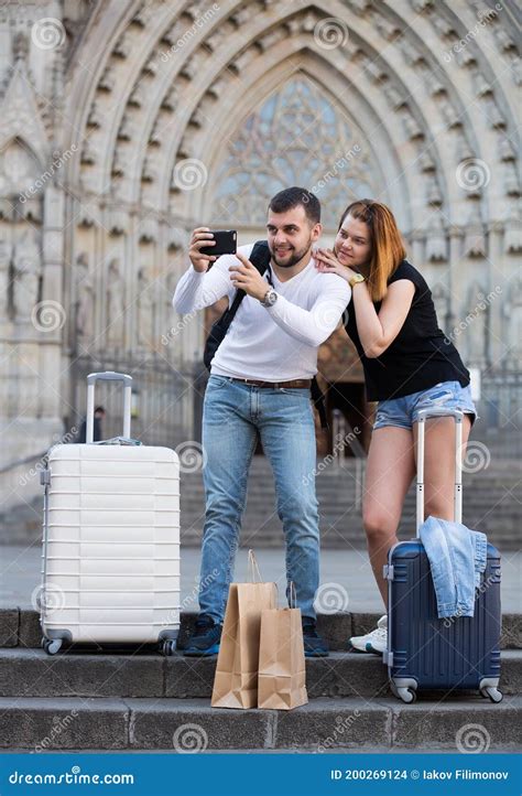 Man Makes a Selfie with Girlfriend Stock Photo - Image of building ...