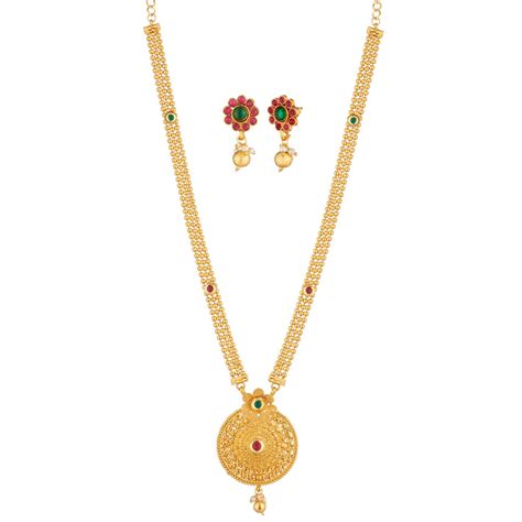 Apara Long Haram Mala Gold Plated Long Mala Necklace for Women (Golden ...